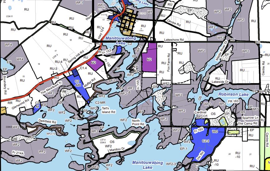 Zoning Map of Manitouwabing Lake in Municipality of McKellar and the District of Parry Sound